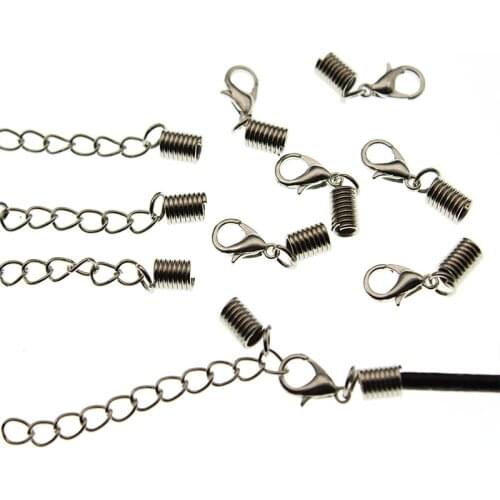 20set Cord End Crimp Beads Connectors Clasp Fit 2.5mm 3mm Leather Cord Necklace Bracelet Lobster Clasps Hook for Jewelry Making