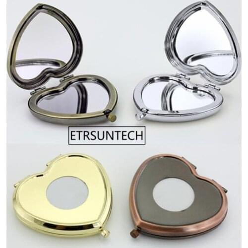 200pcs Makeup Mirror Heart Shaped Sticker Creative Folding Mini Portable Pocket Double Face Metal Mirrors Cosmetic tools F3415