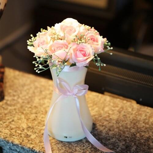 24cm Artificial flowers Eternal Rose LED Light and Beauty Gypsophila in Vase Wedding Home Decor For Birthday Mother Day Gift