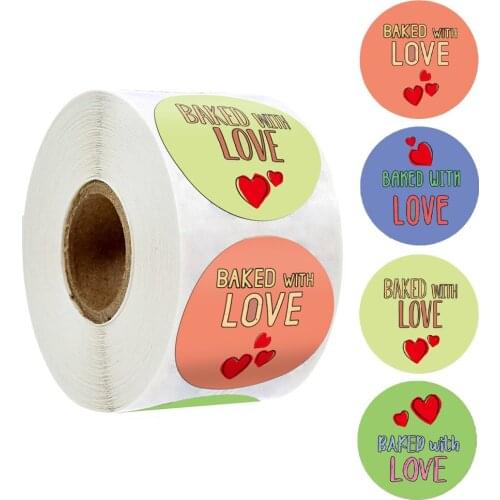 500 Pcs Baked with Love Sticker Seal Labels Round Pink Green Yellow Labels Baking 25mm for Package Decoration Handmade Stickers
