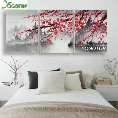 5d diamond painting 3 Panel Chinese Style Plum Wall Art Picture diamond mosaic full square round drill diamond embroidery ML1085