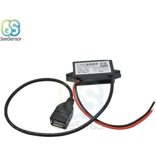 DC-DC 12V 24V to 5V 3.4A 24W Car Power Converter Adapter Mini USB QC2.0 3.0 Fast Charge Car Waterproof Buck Power Supply Module