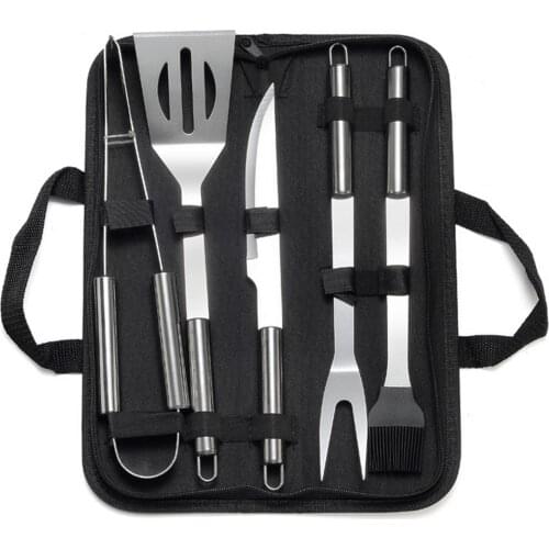 Behogar 5pcs Stainless Steel Barbecue Tools Set Professional BBQ Tools with Oxford Cloth Storage Bags for Home Camping Barbecue