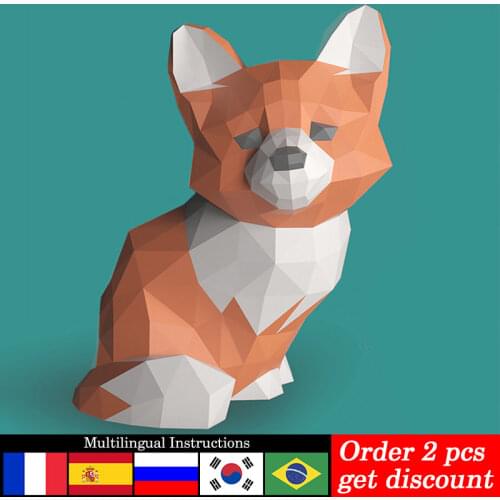 Sad Fox Animal Decor Home Decoration Paper Model Ornaments,Low Poly 3D Papercraft,Handmade DIY Origami Adult Craft Toy RTY210