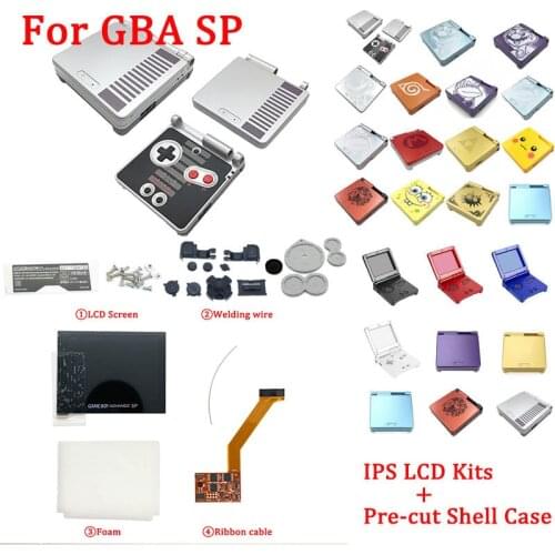 IPS LCD Kits with pre-cut shell for GBA SP IPS LCD V2 Backlight Screen with shell case For GBASP Console Housing With Buttons