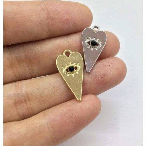 Eruifa 10pcs 20*10mm Heart Eye With Rhinestone Coin Zinc Alloy necklace,earring bracelet jewelry DIY handmade 2 colors