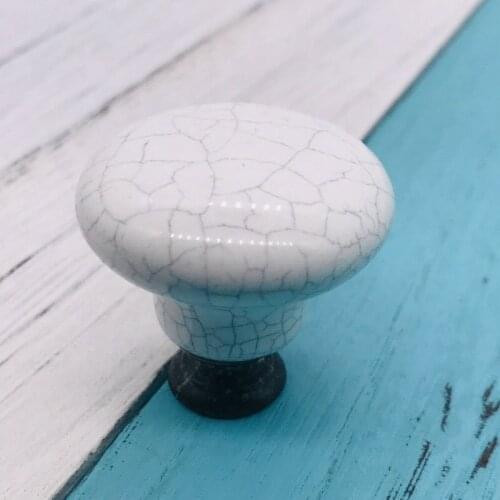 1x Hot sale Dresser Knobs Round Crack Ceramic Drawer Pulls Wardrobe Cabinet door Knobs Cupboard Pull Handle with Screws