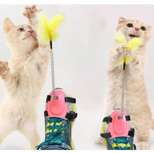 Cat Toy Feather Spring Foot Tap Tease Stick Self-Healing Neck Interesting Kitten Cats Self-Hey Antistress Supplies