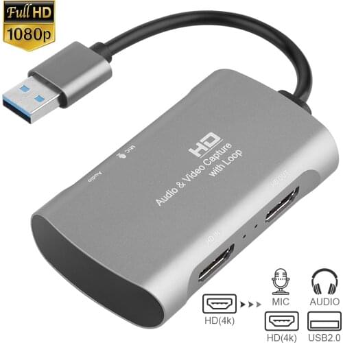 Audio Video Capture Card 4K 1080P USB 2.0 HDMI Game Capture Card Mic Recorder Device 1080P Video Adapter for Computer Camera