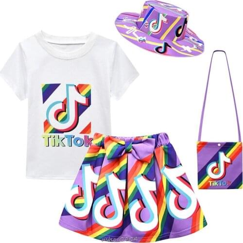 Tik Tok Children Girls' Clothing Set NEW Baby Girl Clothes Tops + Mesh Skirt +Hat +Bag Toddler Girls Suit Baby Kids Clothes