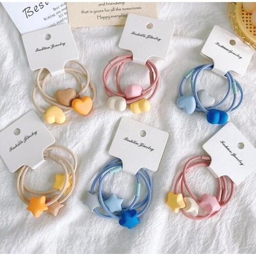 3pcs in Handmade bright color cute girls star heart super elastic thread bands metal free ponytail firm holders no tangles