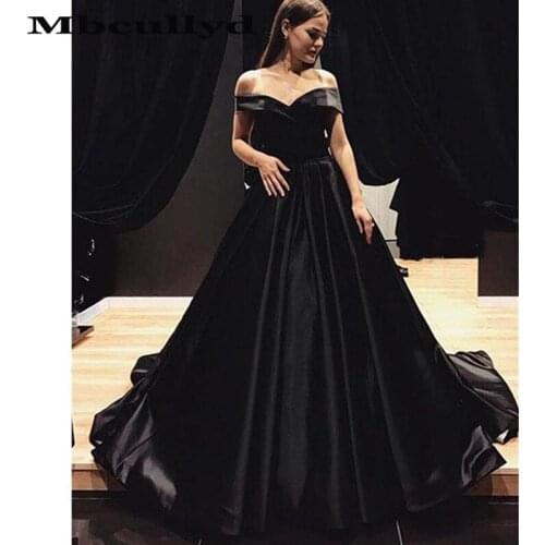 Mbcullyd Elegant Satin Black Evening Dresses 2020 Sexy Off Shoulder A-Line Prom Party Gowns Formal vestidos de fiesta de noche