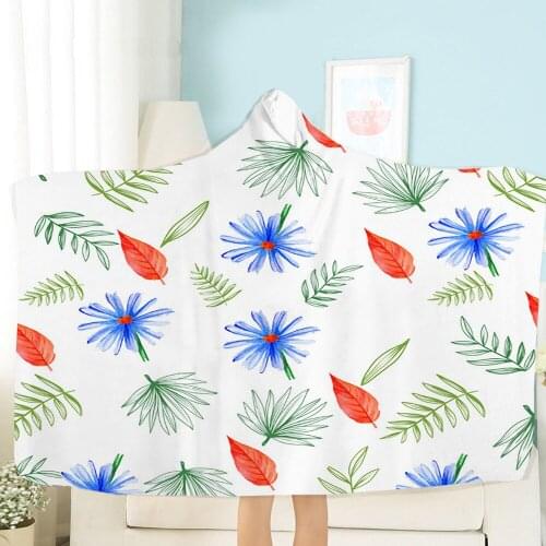 Leaves And Yellow Flower Fashion For Adults Kids Travel Picnic Warm Hooded Wearable Can Wear Blanket