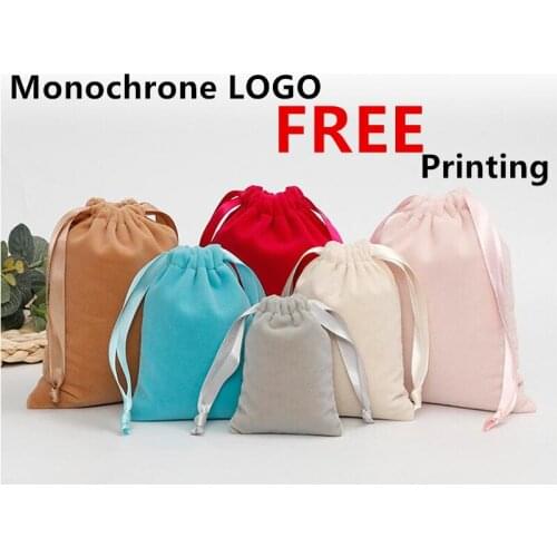 Monochrone LOGO FREE 1000PCS/LOT Velet Jewelry Bags With Ribbon Drawstring Party Necklace Ring Gift Bag