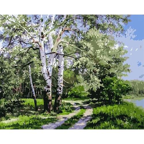 DIY Digital Painting By Numbers Package Woods poplar trees oil painting mural Kits Coloring Wall Art Picture Gift frameless