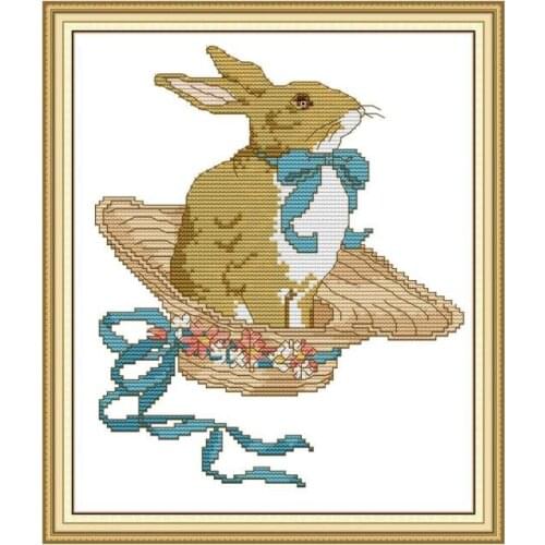 Rabbit with Bow Tie Cross Stitch Embroidery Kit Counted Fabric 11CT Printed Canvas 14CT Wholesale DIY Handmade Needlework Crafts