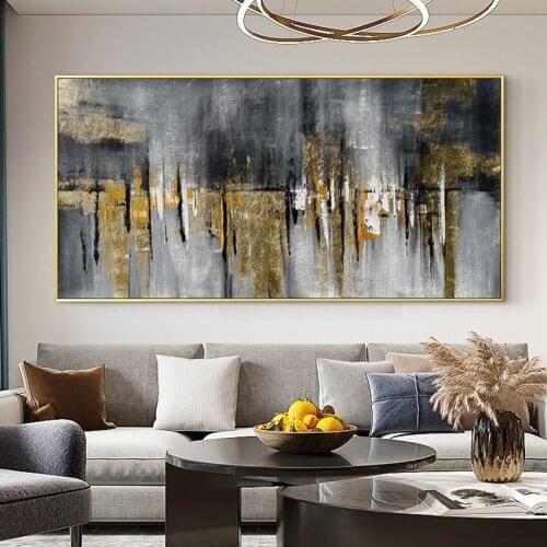 New Arrival Black And White Abstract Oil Painting With Gold Texture Modern Large Lliving Room Wall Picture Unframed Home Artwork