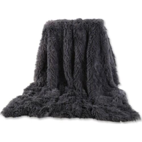 2 Size Solid Long Plush Polyester Throw Blanket Tihcken Warm Sofa Bed Car Travel Fluffy Winter Blanket Bedroom Fleece Blanket