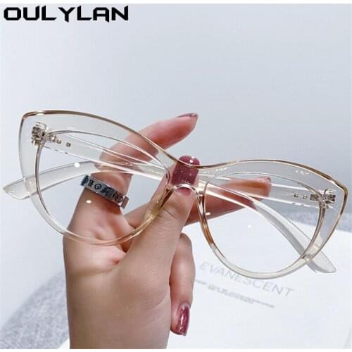 Oulylan Trends Office Anti Blue Light Red Cat Eye Glasses Frames Women Computer Spectacles Fashion Men Optical Eyeglasses
