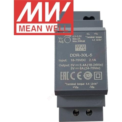 Original Mean Well DDR-30L-5 Din Rail Type DC-DC Converter meanwell 5V/6A/30W DC to DC Power Supply 18-75Vdc input