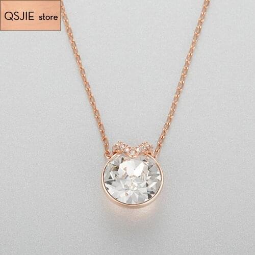 QSJIE High quality SWA gold color personality V shape light white crystal womens Necklace Charming fashion jewelry