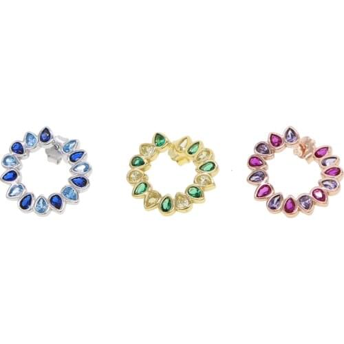 Multi-Colored Red Green Blue Natural Zirconia Stud EarringS Delicate FlowerS EarringS S925 Silver Women FaShion Ear Stud Jewelry