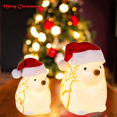 Christmas Decor Collectible Figurines Hedgehog Light Nightlight Ceramic Animal Light for Home Living Room Decoration Kids Gifts