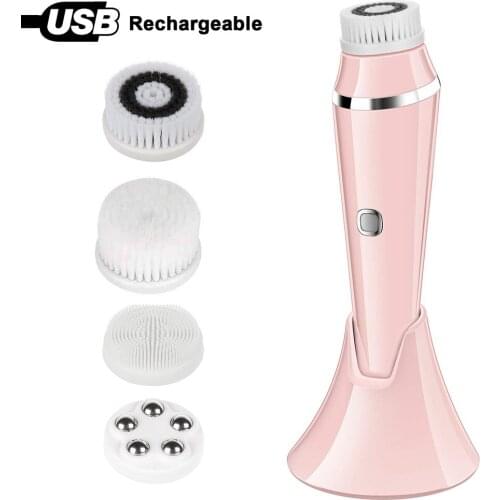 Facial Cleansing Brush Rechargeable Electric Spin Face Brush Waterproof Face Scrubber Massager with 4 Brush Heads Facial Machine