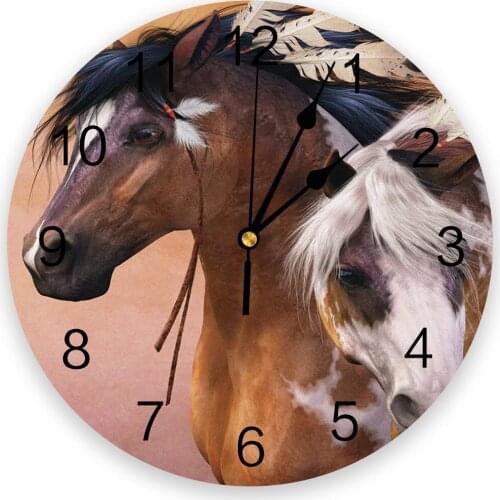 Indian Horse Feathers Modern Wall Clock For Home Office Wall Decoration Living Room Bathroom Decor Needle Hanging Watch