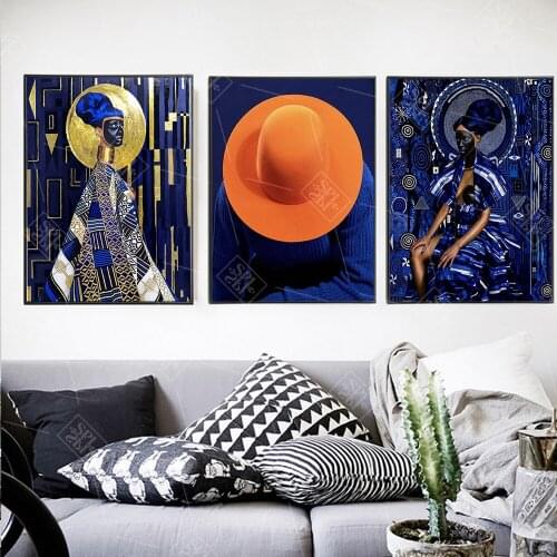 SPLSPL Abstract Blue Woman Posters Print on Canvas Modern Fashion Artwork Wall Picture for Living Room Home Decoration No Framed