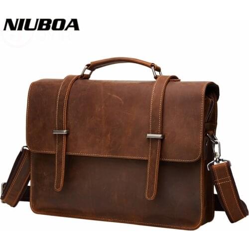 NIUBOA New Genuine Leather Bag Man Vintage Mens Crossbody Messenger Bag High Quality Natural Shoulder Handbags Leather Bags