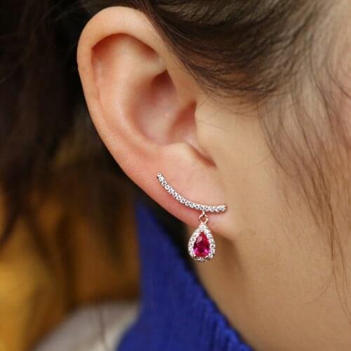 Trendy thin line shape Earring with colorful water drop pendent for Women round shiny white cz Stud Earrings Jewelry for wedding