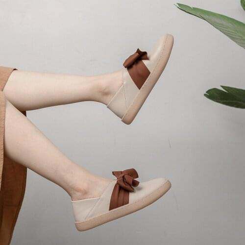 Classic Fairy Style Flat Loafers Womens New Bowknot Soft-soled Women Shoes All-match Comfortable Student Shoes 34-41 Large Size