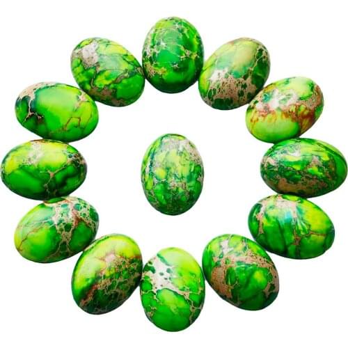 TUMBEELLUW 1Lot (5Pc) Grass Green Sea Sediment Jasper Oval Stone Cabochons Flatback Semi-precious CAB for Jewelry Making,18x25mm