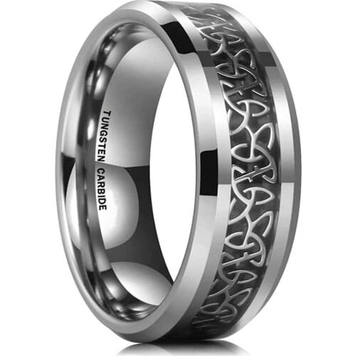 Vintage 8mm Men Tungsten Carbide Ring Inlay Viking Celtic Knot Engagement Ring Fashion Mens Wedding Band Jewelry Gift Size 6-13