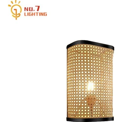 Japanese Designer Simple Rattan Weaving Wall Lamp Individual Vintage Led Room Lighs for Bedroom Bedside Aisle Stair Tatami Study