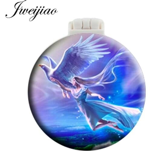 Youhaken Fairy Angel Women Pocket Mirror With Massage Comb Folding Round Compact Portable Makeup Hand Vanity Mirrors Mini Style