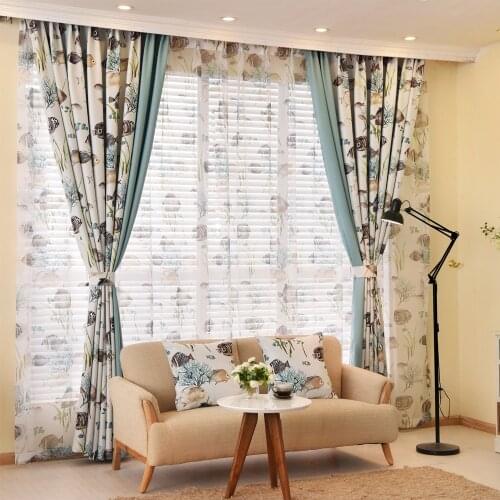 Fish Printed Kids Blackout Curtains for Bedroom Jinya Home Decoration Stitching Fabric Window Treatments Fresh Children Curtain