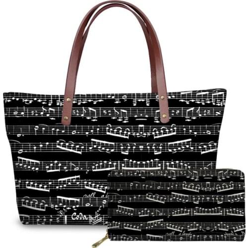NOISYDESIGNS Bags for Women Music Note Printing Hand Bag Ladies Luxury Design Handbags Females Piano Pattern Top-Handle Bags