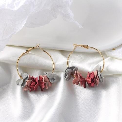 HPXmas Bohemian Colorful Petal Circle Earring for Women Brincos 2019 Boucle Brincos Fabric Flower Drop Earrings Jewelry