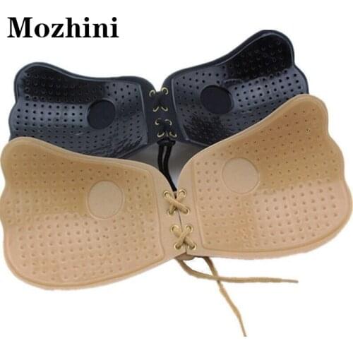 Mozhini Three Quarters(3/4 Cup) Sexy Wire Free Ruffles Solid Bras Women Push Up Bra Self-adhesive Silicone Sexy Push Up Bras