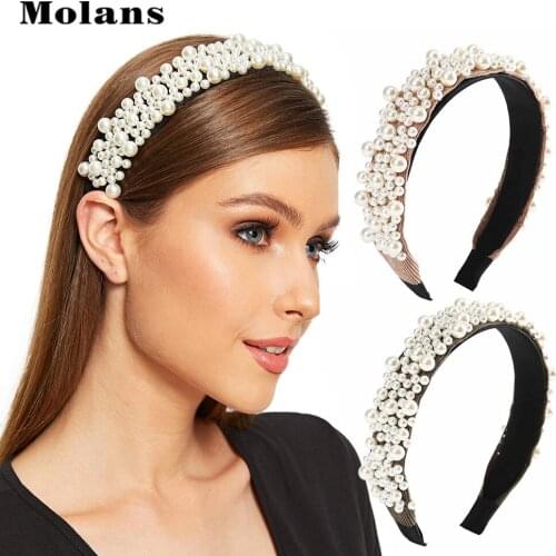 MOLANS Faux Full Pearl Headband For Women 2020 New Spring Everyday Hair Accessories Fashion Pearl Decorate Hair Band Hoop Bezel