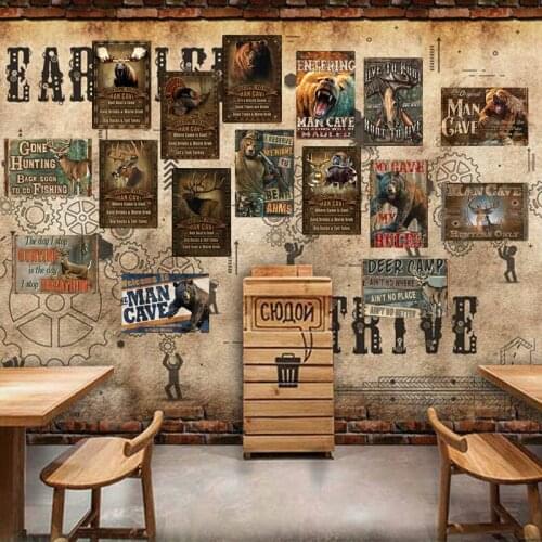 Welcome To Man Cave Wild Animal Bear Deer Tin Sign Vintage Wall Metal Signs Decor Garage Man Cave Room Poster Tinplate Plaques