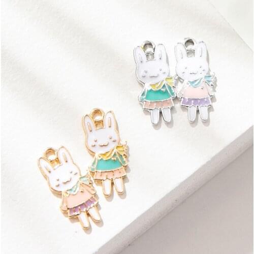10Pcs Enamel Cartoon Rabbit Charms Pendant for Jewerly DIY Making Bracelet Women Earrings Necklace Accessories Findings Craft