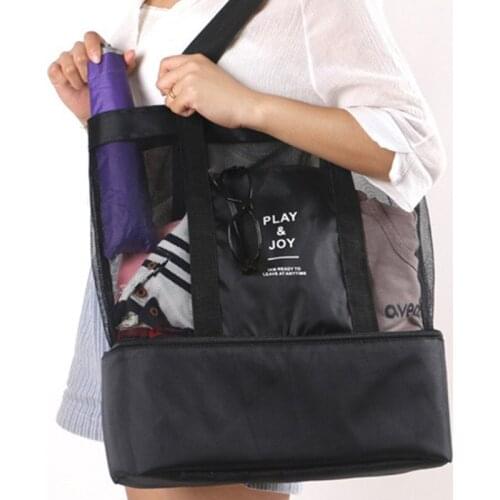 2 In 1 Women Large Mesh Travel Bag Transparent Gauze Double-layer Insulation Picnic Bag Holiday Shopping Park Shoulder Bags