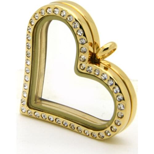 New Fashion Stainless Steel Magnetic Plain Floating Locket Pendant Living Glass Locket Gold