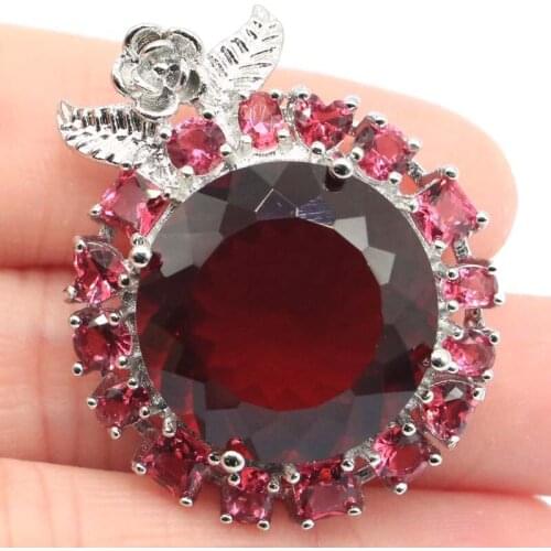 34x29mm Delicate Fine Cut Dazzling 11.7 Created Pink Raspberry Rhodolite Garnet Eye Catching Silver Pendant Drop Shipping