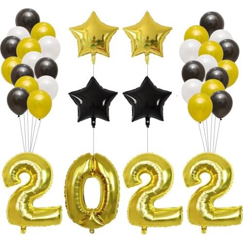 36Pcs 18inch Star Gold 30inch Number 2021 Foil Balloons Set 10inch Latex Globos Christmas Happy New Year Party Home Decorations