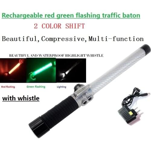 40CM Rechargeable Multi-function Red Green Two-color Light Flashing Traffic Baton With Whistle & Lighting