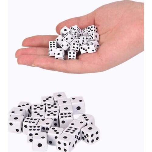 50 Pieces Dices 8mm Plastic White Gaming Dice Standard Six Sided Decider Birthday Parties Board Game Wholesale